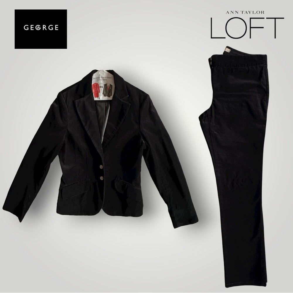 George Women’s Black Velvet Blazer Jacket & LOFT Velvet Trousers SET - Picture 2 of 16